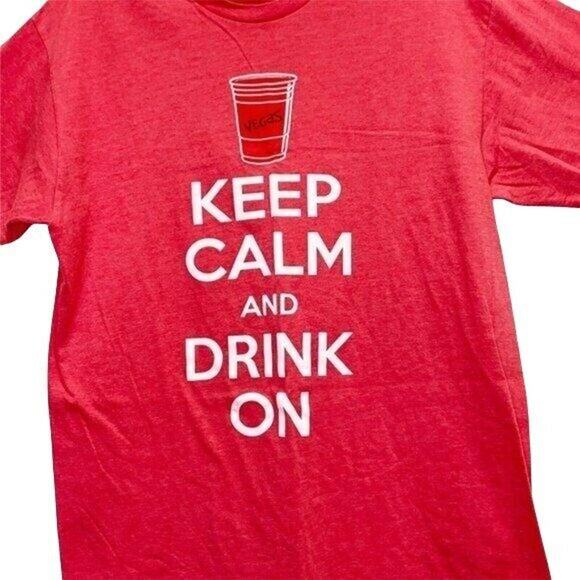 keep calm and drink on t shirt the Strip Las Vegas red T-shirt sz L graffiti - Picture 2 of 5